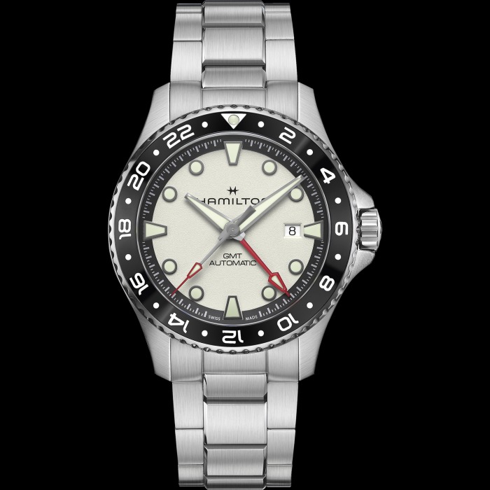 【極美品】ハミルトン カーキ アクアリーバ GMT オートマチック デイト 黒 カーキ アクアリーバ GMT[H34645591] Khaki Aquariva Automatic